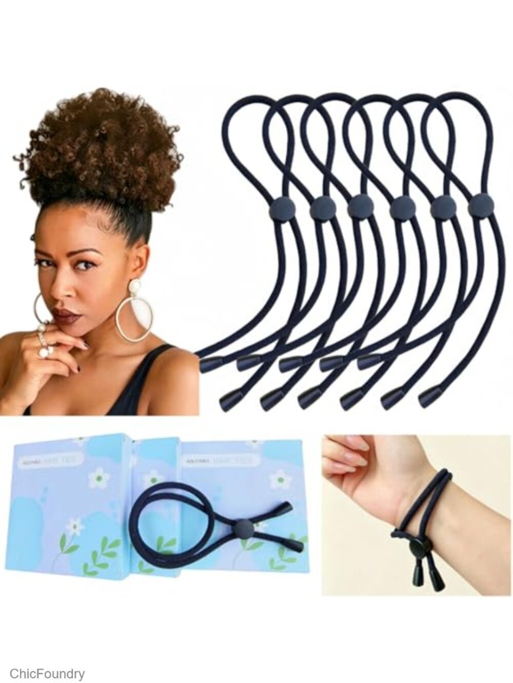 Adjustable Headband Hair Ties for Thick Curly Hair, 6 Pack